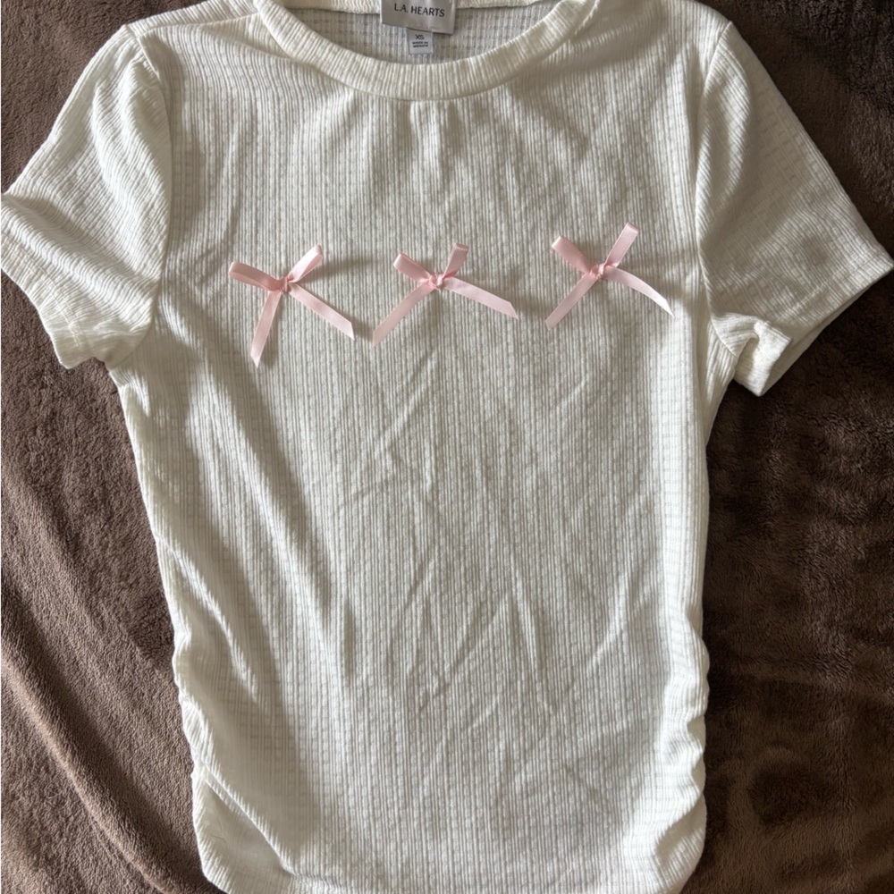 💘 LA Hearts Pink Bow Baby Tee 💘